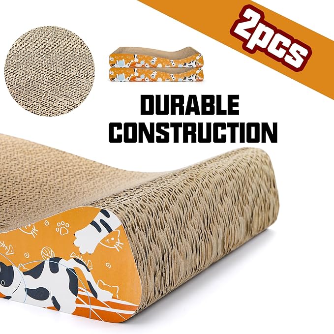 Nicunom 2 Pack Cat Scratching Pads, Curved Cat Scratcher Cardboard, Reversible Cat Scratch Board for Furniture Protection, Cat Scratcher Lounge Couch Bed for Indoor Cats