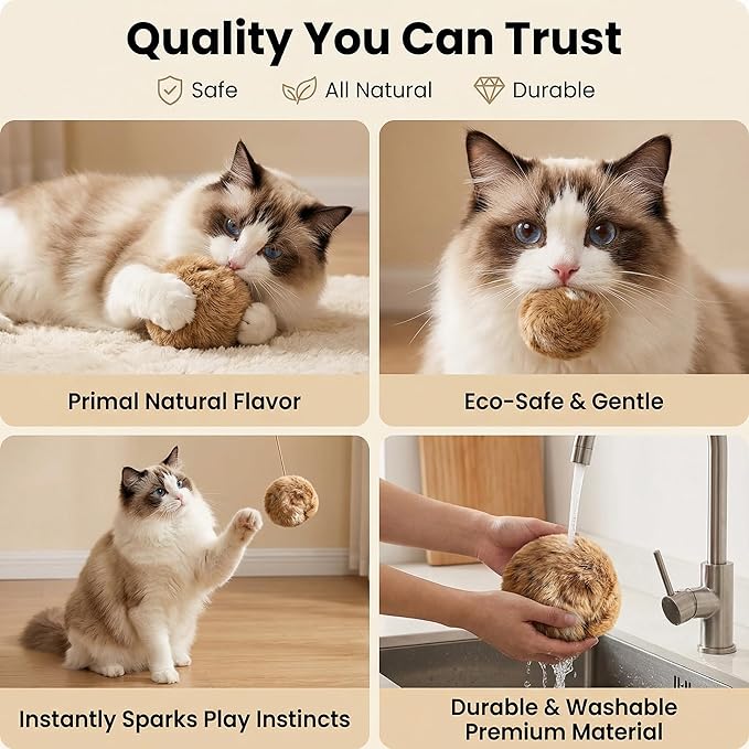 Rabbit Fur Ball Cat Toys,6 Pack Soft Fluffy Catnip Toy Balls for Indoor Cats,3.15 Inch Furry Cat Exercise Ball for Hunting Instinct&Bunny Kicks,Washable Interactive Cat Toy for Chasing & Bonding(3PC)