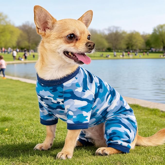 Dog Summer Pajamas Onesie Soft Breathable Puppy Jumpsuit Lightweight Dog Clothes for Small Medium Dogs Cat Pet Clothes(Sea Blue, Large)