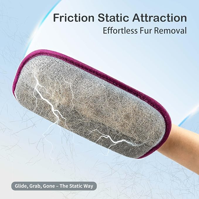 Pet Hair Removal Glove - Electrostatic Cat Dog Hair Remover Glove, Reusable Magic Brush Pet Hair Remover Tool for Couch, Carpet, and Car Seat (Purple,1 Pack)