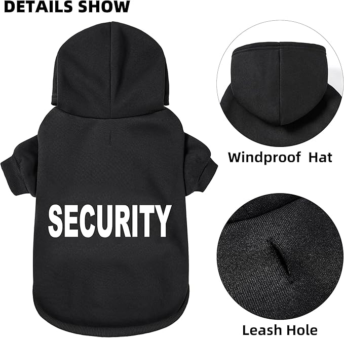 Security Dog Hoodie - Soft & Warm Dog Sweater with Leash Hole Design for Dog Cat,Dog Clothes Pullover Hoodies for Christmas, Holidays and Daily Wear (Black (Security), Small)
