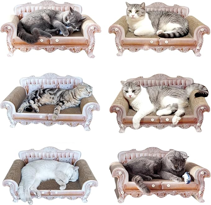miwoowim Cat Scratcher Bed, 23 Inch Kitty Couch and 17.3 Inch Scratch Box with Pad, Modern Large Kitten Lounger for Indoor Cats,Unique Cute Corrugated Cardboard Cat Sofa Scratcher,
