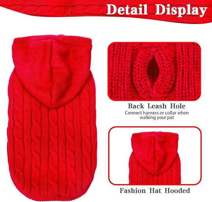 PUPTECK Winter Dog Cat Sweater Coat - Soft Cold Weather Clothes Knitwear for Kitties & Small Dogs Indoor Outdoor Walking Warm, Knitted Classic for Doggies Kitties Girls Boys, Red S