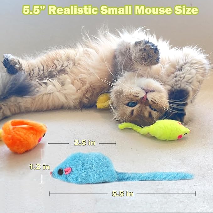 MeoHui 12PCS Rattle Cat Mouse Toys also Prefilled Catnip, 2.36” Mice Body Size, Faux Fur Cat Mice Toys with Plastic Body, Interactive Catnip Toys for Indoor Cats Play Fetch