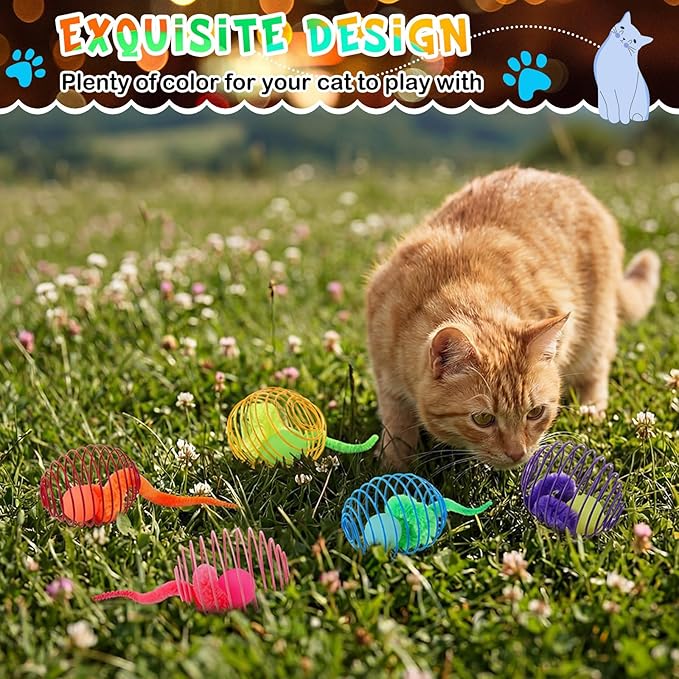 Jecery 5 Pcs Cat Spring Toys Stretchable Rolling Balls Colorful Playful Coils Interactive Action Toy Caged Rats for Kitten Pet Supplies (Caterpillar Bouncy Ball,Multicolor)
