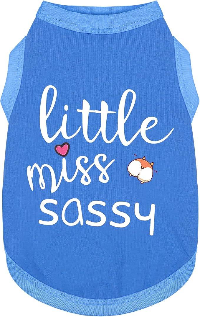Paiaite Dog Clothes Fashionable Sleeveless Pet Vest: 'Little Miss Sassy' Printed Cotton Dog Shirt, Ideal for Small, Medium, and Large Breeds, Ensuring Comfort and Breathability Blue 3XL