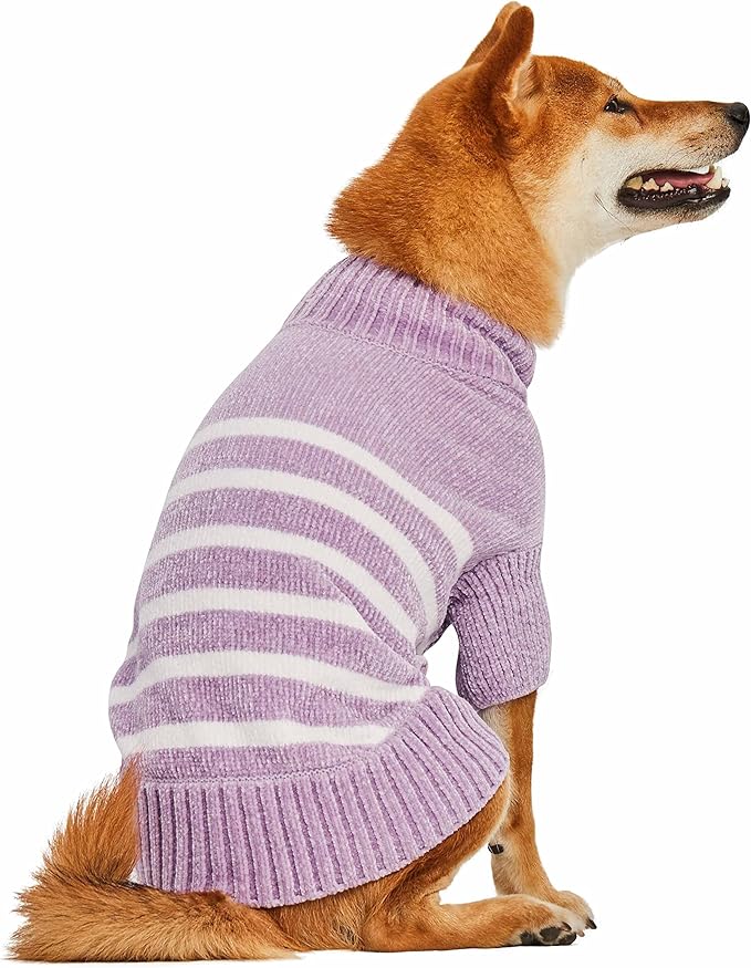 Blueberry Pet Cozy Soft Chenille Classy Striped Dog Sweater in Lavender Frost, Back Length 20", Pack of 1 Clothes for Dogs