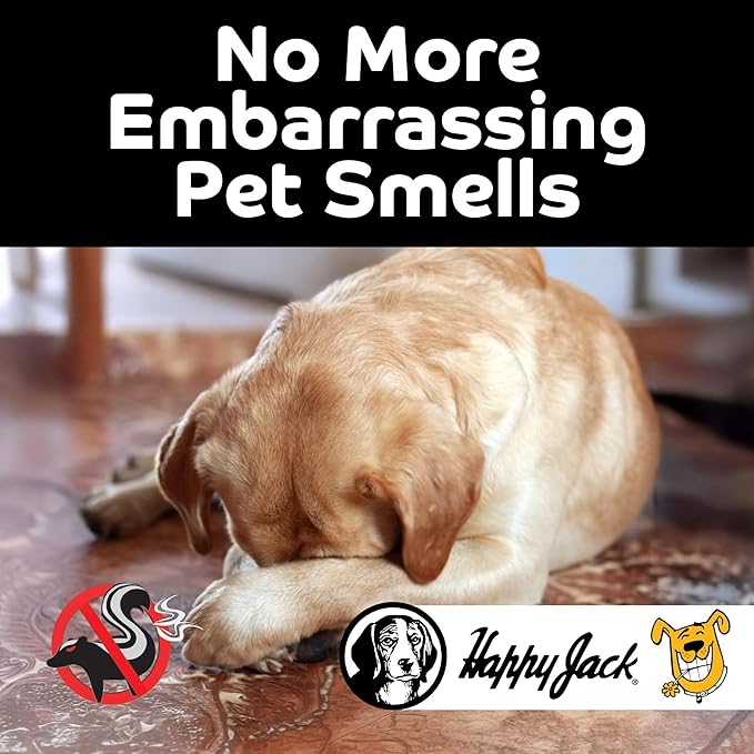 HAPPY JACK Mephidide Anti-Skunk Shampoo for Dogs & Cats Powerful Pet Odor Eliminator for Skunk Smell Removal Deodorizing Grooming Shampoo Safe for Coat & Sensitive Skin for Home Use (16 oz)