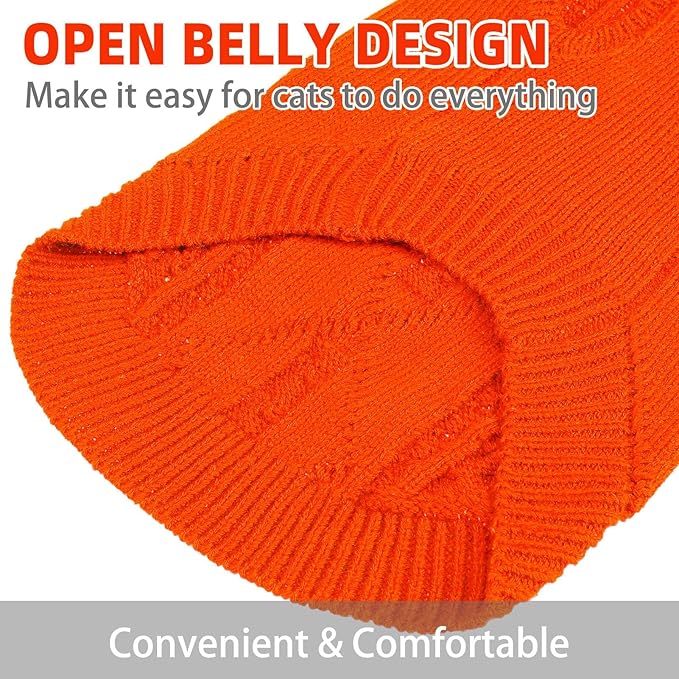PUPTECK Winter Cat Sweater Coat - Soft Warm Cold Weather Clothes Knitwear for Kittens & Small Dogs Indoor Outdoor Wearing, Knitted Classic for Doggies Kitties Girls Boys, Orange, L