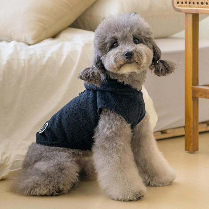 Puppia Zuko Warm Winter Hooded Polar Fleece Shirts with Integrated Harness for Small and Medium Dogs, Black, Small