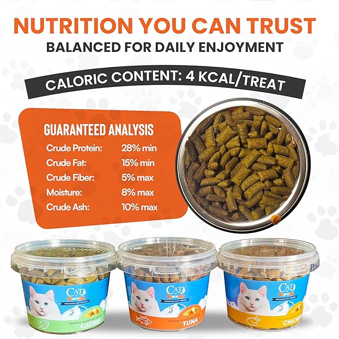 Scoochie Pet Cat by Scoochie – Assortment Flavored Cat Treats, Crunchy Outside & Creamy Inside, 3 | 8.8 oz Tubs (Tuna, Chicken & Catnip)