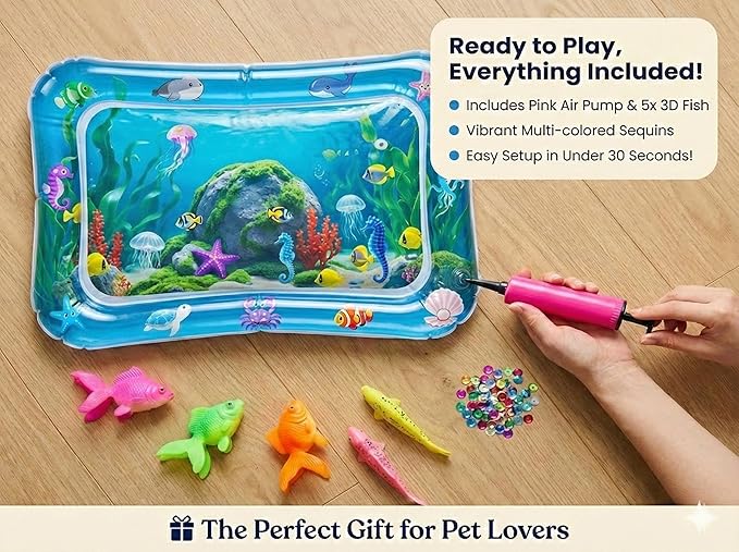 Interactive Cat Toy for indoor Cats, Upgraded Cat Water Mat with Fish - Thickened 0.7mm Enrichment Stimulating Water Sensory Play Mat, Water Bed Toys for Bored Adult Kitten Cats to Exercise & Hunting