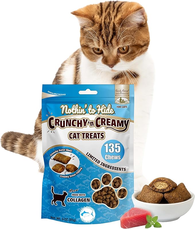 Fieldcrest Farms Nothin’ to Hide Collagen Cat Treats – Crunchy & Creamy Cat Snacks, High-Protein Healthy Treats for Skin, Coat & Joint Support, Tuna Flavor, 3 oz.