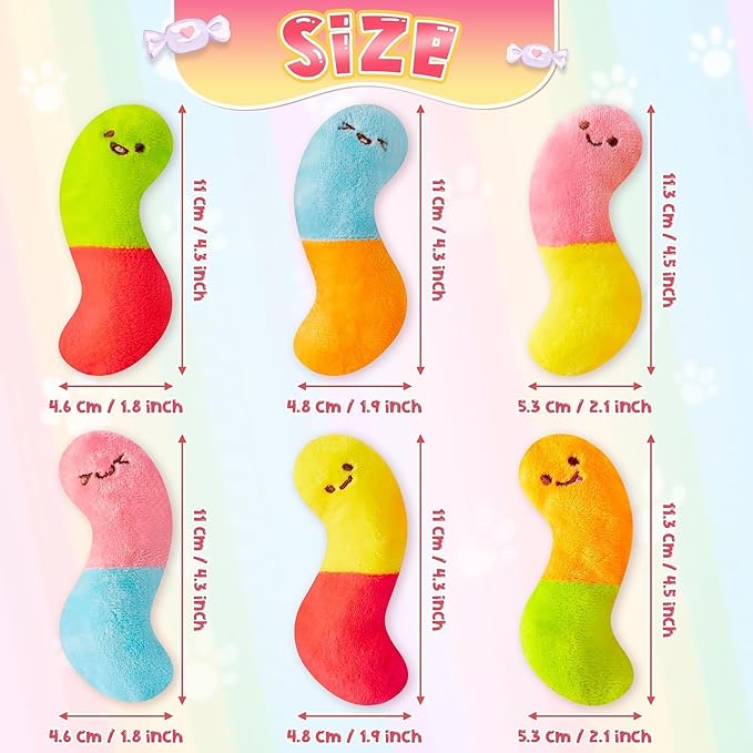 L1rabe Worm Candy Catnip Stuffed Toys for Cats- 6P Pet Days Colorful Worm Organic Kittens Toys Funny Indoor Chew Bite Kick Tools, Interactive Pet Supplies Cat Kittens Lovers Birthday Presents