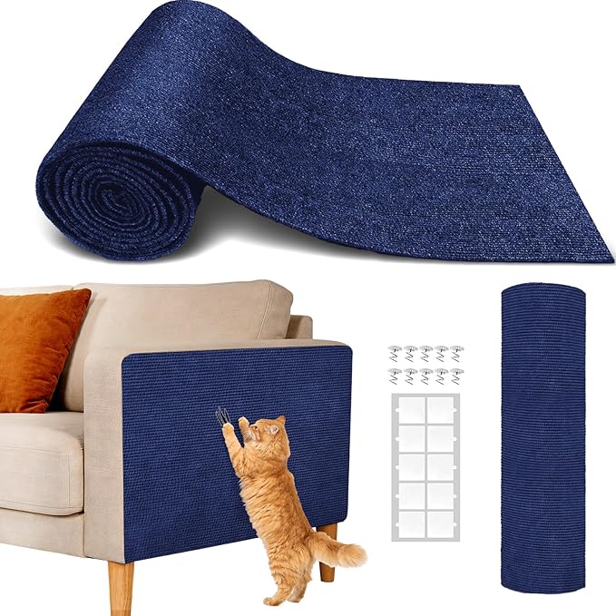 Cat Scratch Couch Protector 78.7"x15.8" – Self-Adhesive Furniture Protector from Cat Scratching, DIY Couch & Wall Shield, Trimmable Anti Scratch Mat for Indoor Sofa Bed Carpet，Navy
