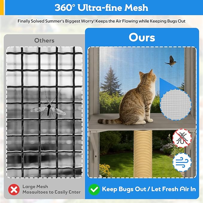 Extra Large Window Catio for Indoor Cats, 99.5" Bug-Proof Cat Enclosure Outdoor Cat Cage with 8 Jump Platforms & Scratching Post, Weatherproof Cat Patio for Window