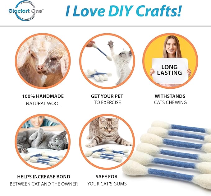 Glaciart One Swabs Cat Toys with Catnip - 6 Pk | Durable for Chew, Cute Cat Toys Interactive Kitty for Boredom, Exercise, & Play | Filled w/Organic Catnip for Anxiety & as Digestive Aid | Gift Idea