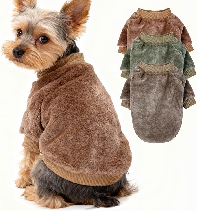 Dog Sweater | 3-Pack Clothes Jackets XXS - XXL for Small Dog Breed (Male & Girl), Super Soft Winter Coats Sweaters for Dogs and Cats, Pet Apparel Outfits (Brown,Khaki,Olive, XX-Small)