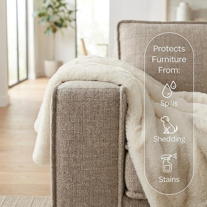 4 Cats & Dogs Pet Faux Fur Throw Blanket – Large 50"x60" Waterproof Dog Blanket, Washable Plush Throw for Cat and Dog, Leakproof Couch & Bed Furniture Protector, Ultra Soft Cozy Pet Blanket - Biege