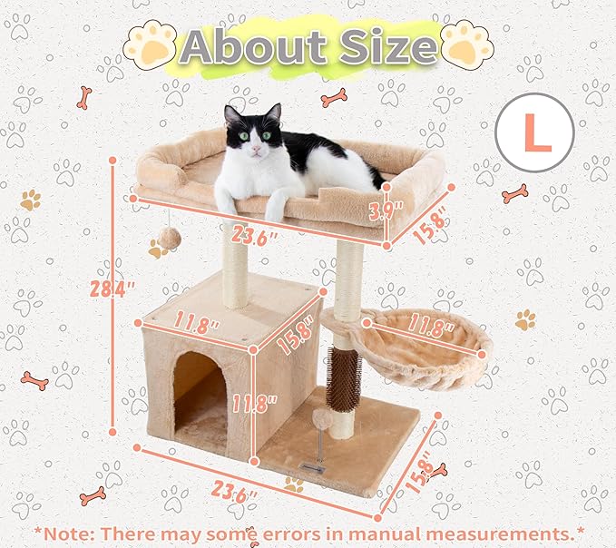 28.4" Small Cat Tree Tower,Cat Scratching Post for Indoor Cats,Featuring with Cat Cave & Cozy Perch,Cat Self Groomer and Interactive Dangling Ball Great for Kittens/Cats (Beige, Large)