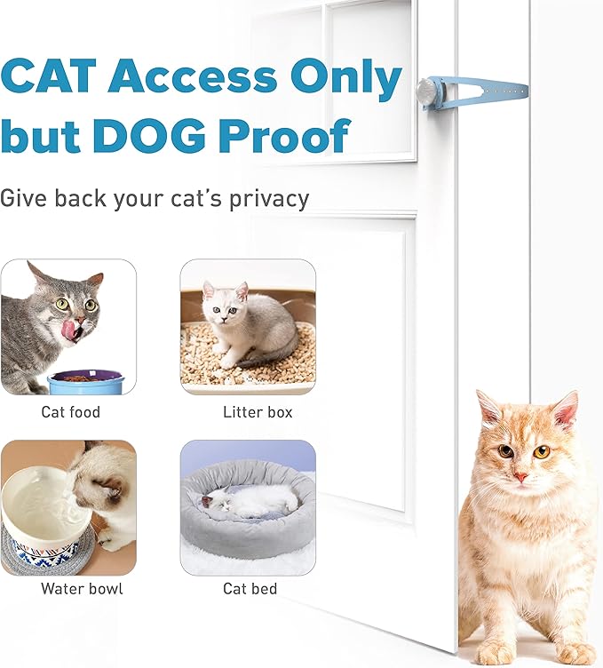 Neobay Cat Door Latch with Stabilizer 2 Packs, 7 Sizes Adjustable Door Latch for Cat to Keep Dog Out of Litter Box, No-Drill Alternative of Pet Gates and Interior Pet Door, Plastic