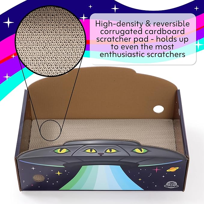 UFO Cat Scratcher Box, Extra Large 20" Cardboard Scratcher for Big Indoor Cats with Reversible Pad