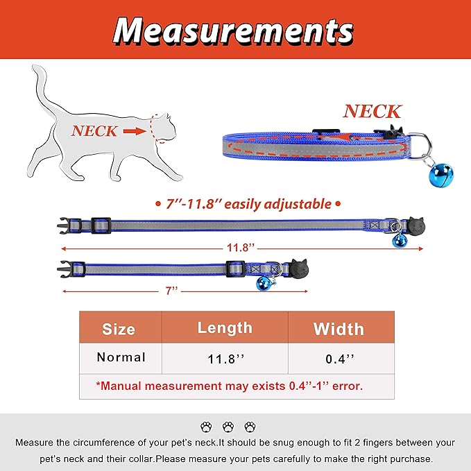 Personalized Reflective Breakaway Cat Collars Custom Laser Engraved Name Kitten Collar with Bells for Girl Boy Cat in Pink Blue Orange Red Black (Orange)