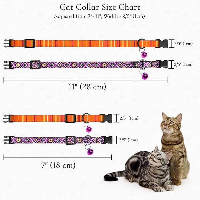 2 Pack Cat Collars with Bell - Breakaway Soft Collar for Girl & Boy Cats, Adjustable Safety Cute Kitten Collars – Comfortable Stylish Patterned Print Design Lightweight (Aztec + Serape)