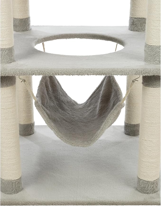 TRIXIE Abby 63.5" Cat Tower, 4-Level Sisal & Plush Cat Tree, Cat Scratcher, Condo, Hammock, Platforms Dangling Cat Toy