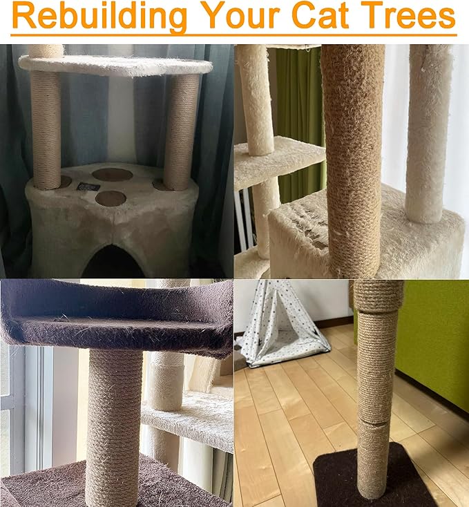 7.4cm 2.91in Diameter Cat Tree Scratching Post Replacement Jute Pole Parts for Cat Tower (15.75in/40cm, M10*2poles)