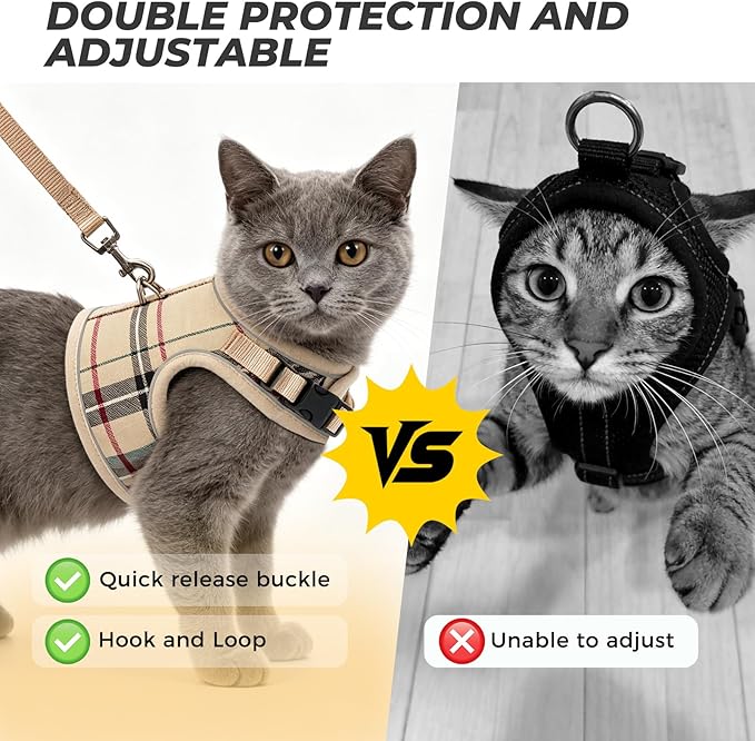 BINGPET Cat Harness and Leash Escape Proof - Soft and Air-Mesh Kitten Travel Walking Harness - Vest Harness for Small Medium Large Cats & Puppy Dog & Rabbit