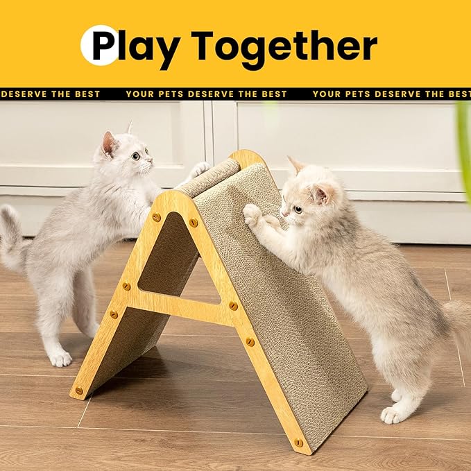 Conlun Cat Scratcher Cardboard with Wood Frame, 3-in-1 Vertical & Horizontal Scratching Pad, Reversible Cat Scratch Board, Durable Furniture Protector for Kittens & Small Cats