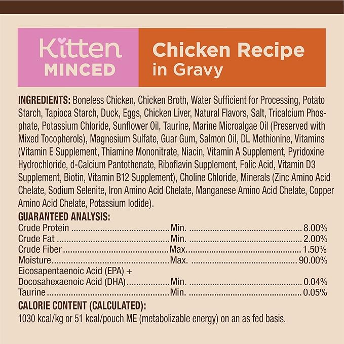Wellness CORE Tiny Tasters Minced Kitten Wet Cat Food, Natural, Protein Rich, Grain Free, Chicken Recipe, 1.75 oz, Pack of 12 Pouches