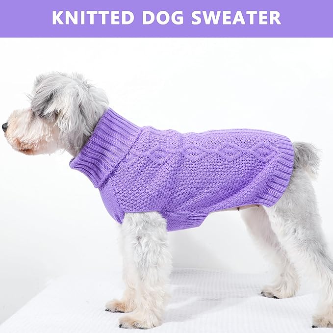 Dog Sweaters Small Dog Clothes Winter Turtleneck Puppy Sweater Warm Pet Cat Sweater Doggy Pullover Outfit with Twisted Design XS~XL (Purple, Large)