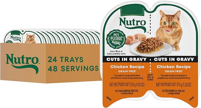 Nutro Perfect Portions Wet Cat Food Cuts in Gravy Chicken Recipe, Cat Food Wet Recipe, 2.64 oz. Twin-Pack Trays (24 Count)