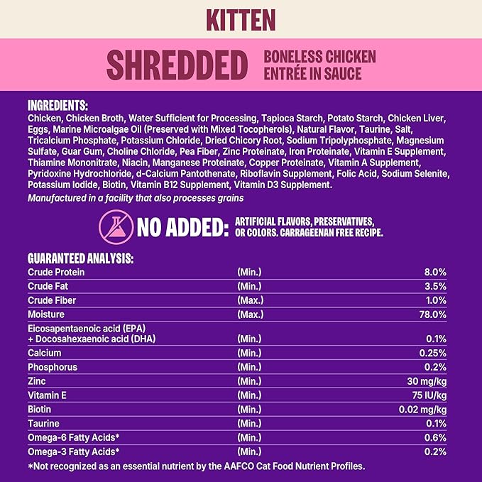 Wellness CORE Signature Selects Shredded Kitten Canned Wet Cat Food, Natural, Protein Rich, Grain Free, Chicken Entrée Recipe, 5.3 oz, Pack of 12 Cans