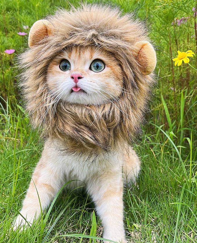 Lion Mane Wig for Cat, Funny Pet Cat & Puppy Costumes for Halloween & Christmas, Funny Pet Clothing Accessories (Medium, Dark Brown)
