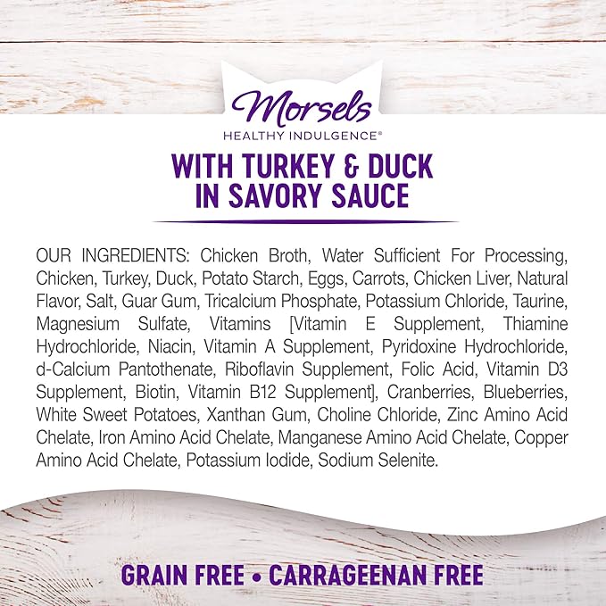 Wellness Healthy Indulgence Morsels Adult Wet Cat Food, Natural, Protein Rich, Grain Free, Turkey and Duck Recipe, 3 oz, Pack of 24 Pouches