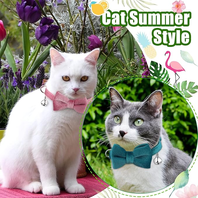 4 Pieces Cat Bow Tie Collar with Bell Breakaway Cat Comfortable Velvet with Cute Safety Pet Collar for Pet Kitten Puppy(Small,Pink, Red, Light Purple, Light Blue)