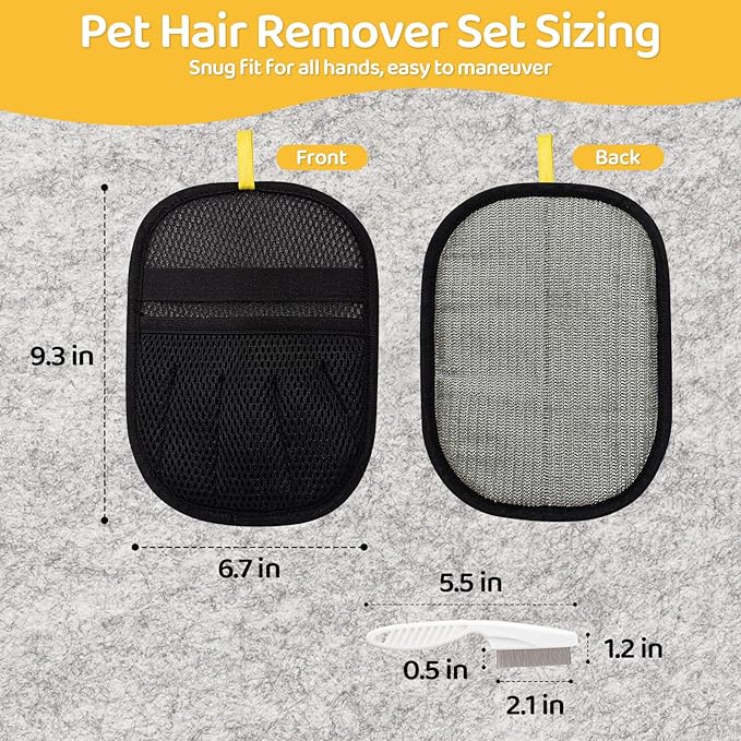 Pet Hair Removal Glove for Dogs & Cats, Upgraded 2PCS Five-Finger Electrostatic Pet Hair Remover with Grooming Comb, Reusable Washable Magic Brush Hair Tool Mitt for Clothing, Couch, Carpet, Car Seat