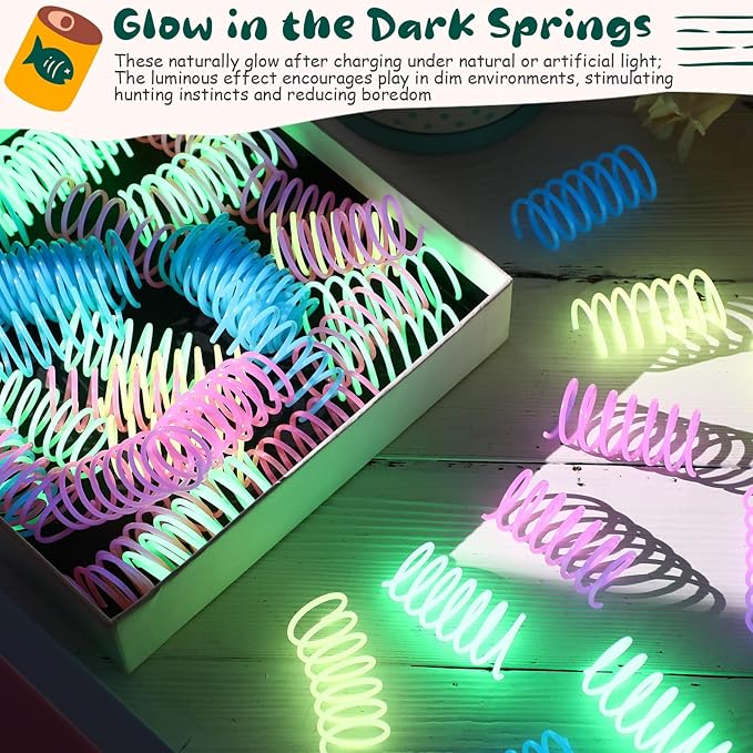 Sosation 100 Pcs Glow in The Dark Springs Cat Toys Kittens Wide Colorful Springs for Indoor Cats Jelly Color Plastic Coil Spiral Interactive Play Kitten Toys for Chase, Hunting and Exercise