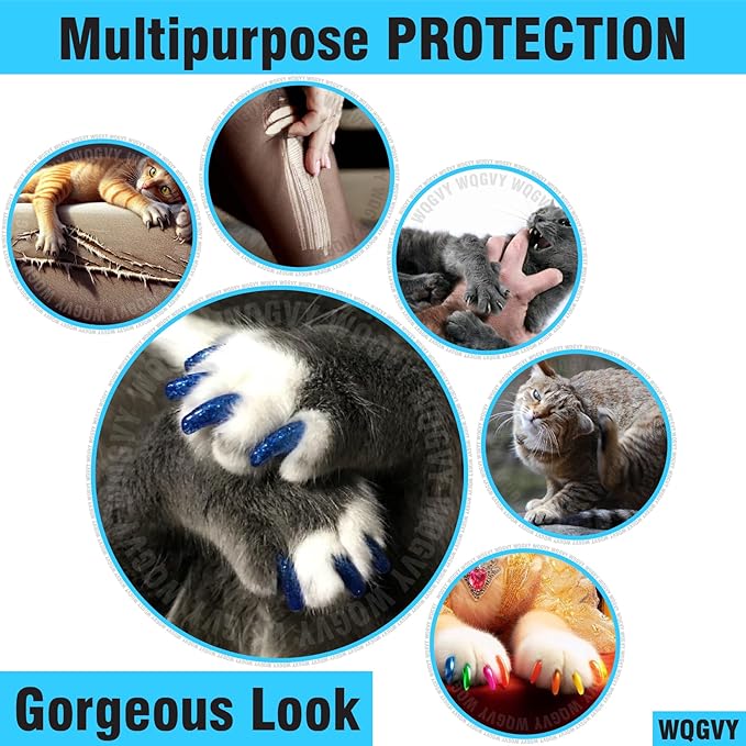 15 Colors / 150 pcs Cat Nail Caps | Cat Claw Covers with Adhesives and Applicators (M)