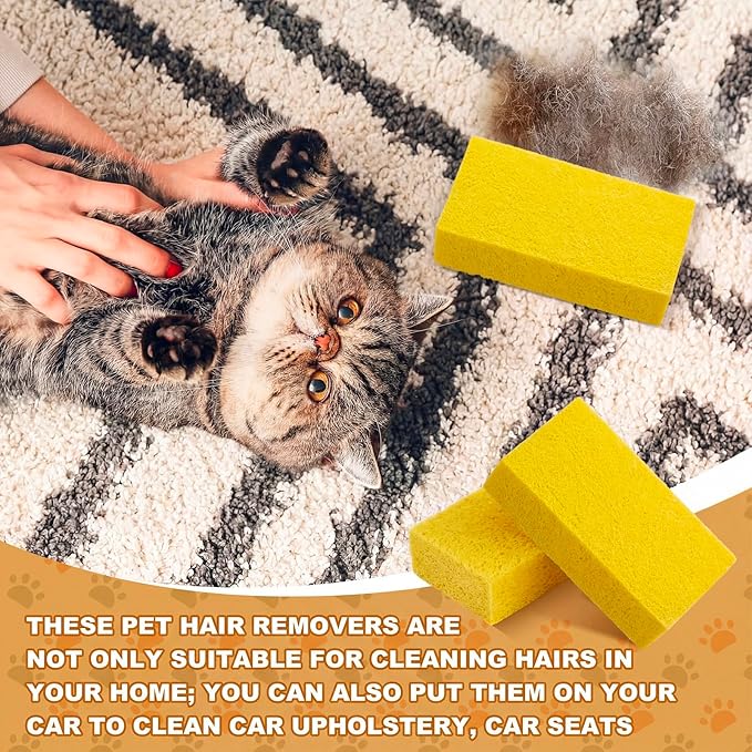 1 Pack Pet Hair Remover Sponge Cat and Dog Hair Sponge Rubber Pet Fur Lifter Removal Tool, Remove from Furniture, Carpet, Bedding, Clothing, 6.26 x 3.28 x 1.89 Inch (Yellow)