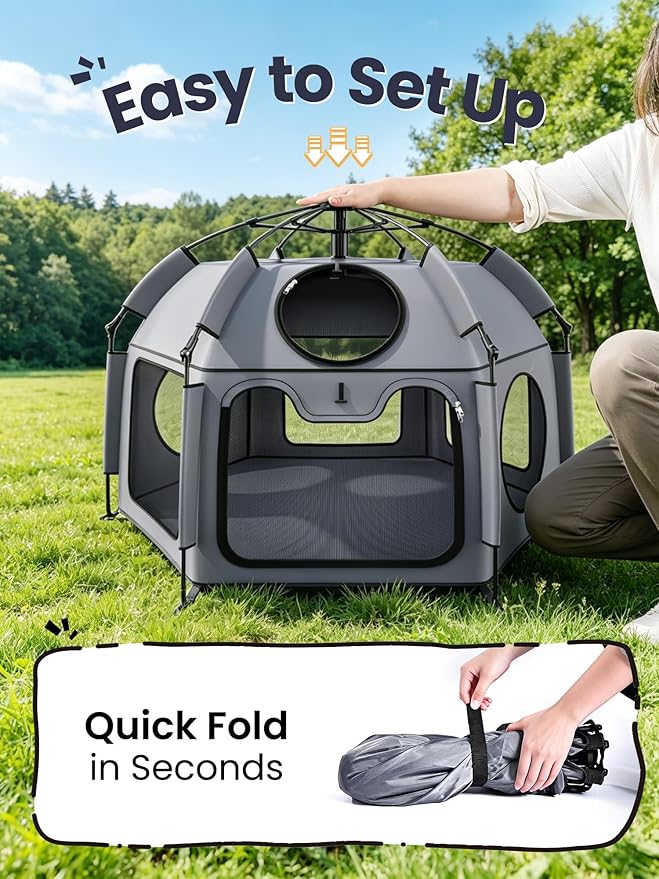 Medium Cat Catio Outdoor Cat Enclosure, 35.4" Pop-Up Catio for 1 Cat, Portable Cat Playpen Indoor Outdoor, Lightweight Travel Cat Tent with Sunshade, Foldable Cat Kennel for Balcony Camping
