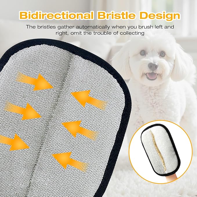 2 Pcs Reusable Electrostatic Pet Hair Remover Glove & Magic Brush, Cat & Dog Hair Removal Grooming Gloves for Furniture, Couch, Carpet, Car Seat, Clothes