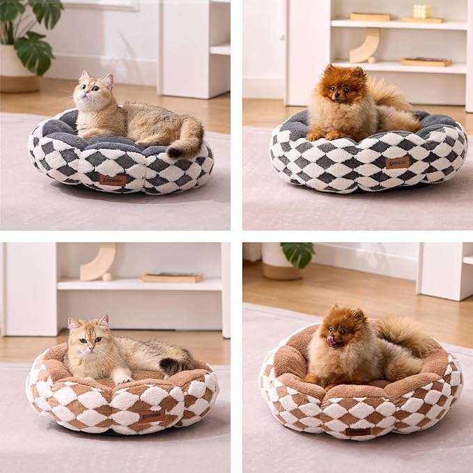 ZOMISIA Large Cat Beds for Indoor Cat, Donut Dog Beds for Small Dog, Round Plush Puppy Bed for Kitten, Brown