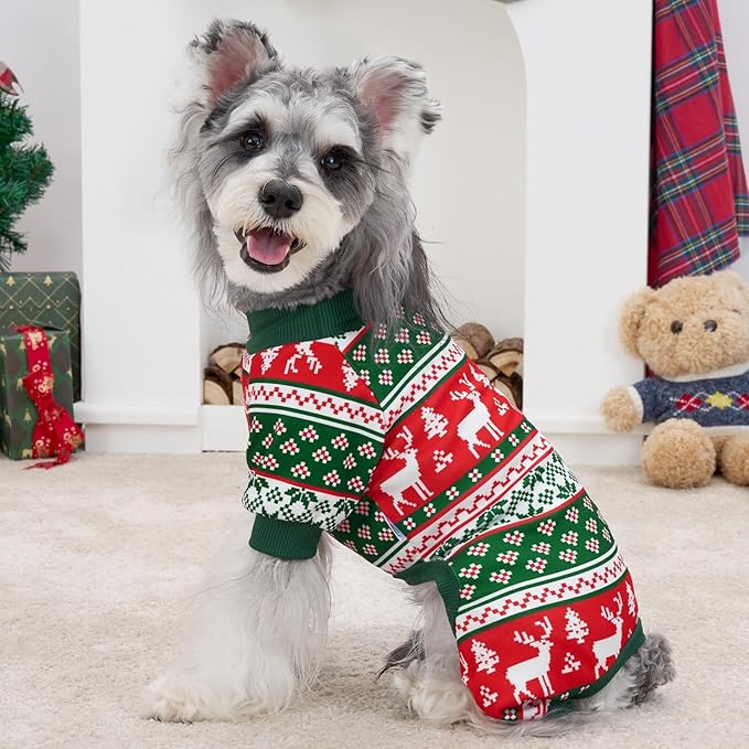 XPUDAC Dog Christmas Pajamas Stretchy Dog Clothes for Small Medium Dogs Boy Girl Puppy Onesie Doggie Jammies Winter Pet Costume Pjs Cat Apparel, Red, Green, M