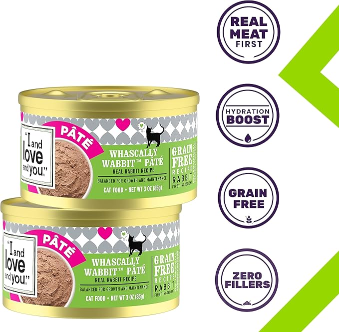 I AND LOVE AND YOU Wet Cat Food - Whascally Wabbit Pâté - Rabbit Recipe, Grain Free, Filler Free, 3oz Pack of 4 Cans