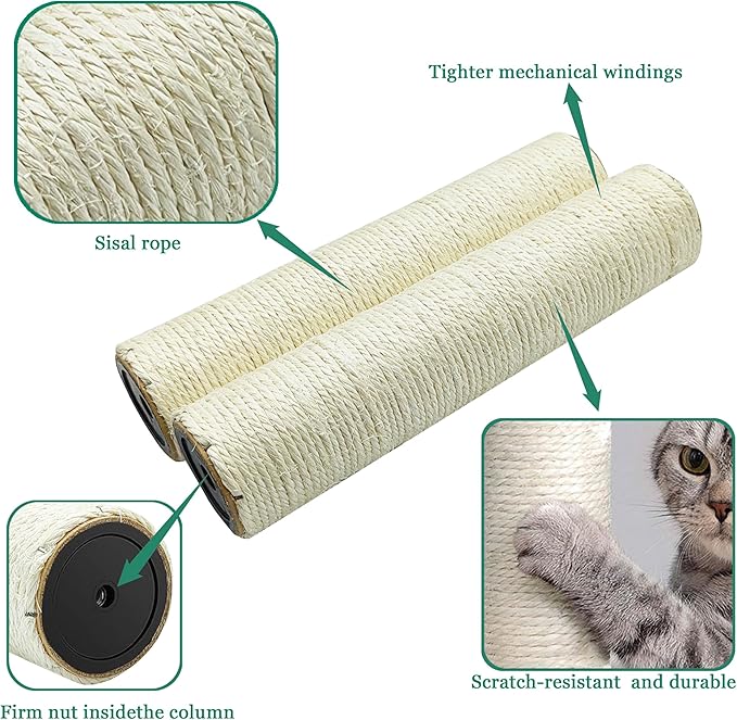 Cat Scratching Post Replacement Pole, 4 PCS 15.7“ 7.9" Cat Tree Replacement Post, Natural Sisal Cat Tree Replacement Parts with M8 Screws (15.7in/40cm+7.87in/20cm, M8*4poles)