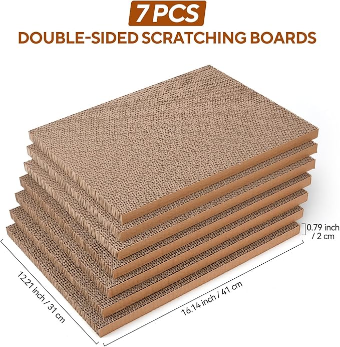 LIFLIX 7PCS Reversible Cat Scratching Pads with Box, 16.5" Lｘ12.6" Wｘ5.9 H Extra Large Cardboard Scratcher with Catnips, Cat Scratch Boxes for Indoor Cats